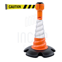 Leitkegel Skipper mit Gurtbandaufsatz 9m | Orange Kegel | gelb-schwarzes Warnband „CAUTION“