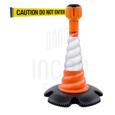 Leitkegel Skipper mit Gurtbandaufsatz 9m | Orange Kegel | gelb-schwarzes Warnband „CAUTION DO NOT ENTER“