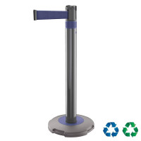 Skipper Q 3m Retractable Barrier Post & Baset | Silver | Blue Tape