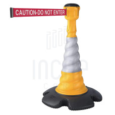 Leitkegel Skipper mit Gurtbandaufsatz 9m | Gelb Kegel | rot Warnband CAUTION DO NOT ENTER“