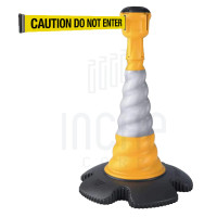 Leitkegel Skipper mit Gurtbandaufsatz 9m | Gelb Kegel | gelb-schwarzes Warnband „CAUTION DO NOT ENTER“