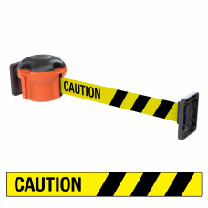 Gurtbandkassetten-Set Skipper XS 9m zur Wandmontage, inkl. 2 Wand-Clips | Orange | Gelb-Schwarz „CAUTION“ (KIT11)