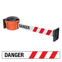 Skipper XS 9m Retractable Wall Barrier Kit, incl. Wall Receiver Clips (KIT11) | Orange | "DANGER" Red/White Chevron