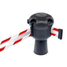 Gurtbandkassette Skipper 9m | Silber, Reflektierendes Gurtband rot-weiß gestreiftes