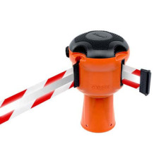 Gurtbandkassette Skipper 9m | Orange, Reflektierendes Gurtband rot-weiß gestreiftes