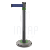 Abgrenzungsständer Skipper Q mit 3m Gurt | Silber/Grün | Blau