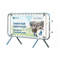 Crowd Control Barrier Type D with Advertising Banner | Hot-dip Galvanized | L:1980mm, H:1090mm