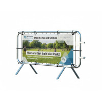 Crowd Control Barrier Type E with Advertising Banner | Hot-dip Galvanized | L: 2470mm, H: 1090mm