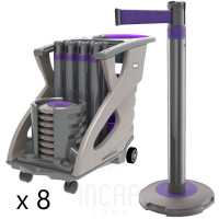 Skipper Q Mobile Unicart 24m Retractable Barrier Kit | 8 Silver Posts | Purple Tape