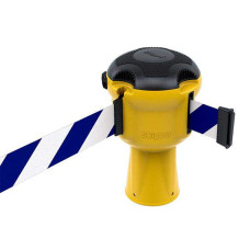 Gurtbandkassette Skipper 9m | Gelb, blau-weiße Absperrung